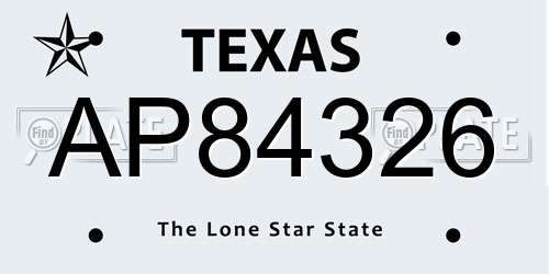 AP84326 Texas License Plate