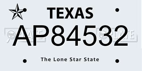 AP84532 Texas License Plate