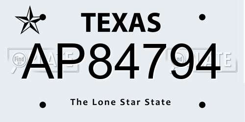 AP84794 Texas License Plate