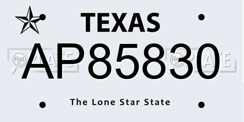AP85830 Texas License Plate