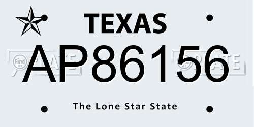 AP86156 Texas License Plate
