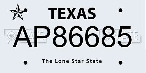 AP86685 Texas License Plate