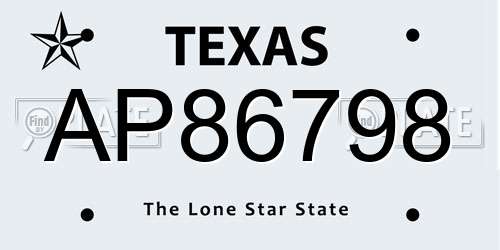AP86798 Texas License Plate