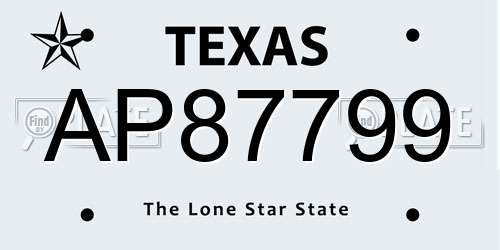 AP87799 Texas License Plate