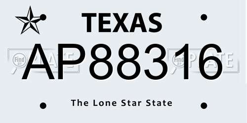 AP88316 Texas License Plate