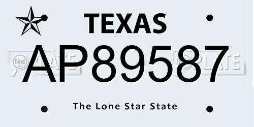 AP89587 Texas License Plate