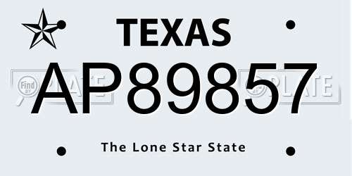 AP89857 Texas License Plate
