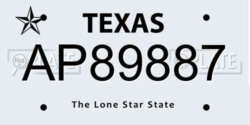 AP89887 Texas License Plate
