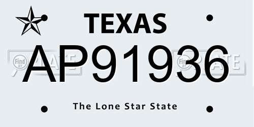 AP91936 Texas License Plate