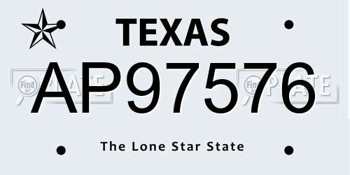AP97576 Texas License Plate