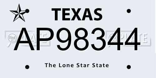 AP98344 Texas License Plate