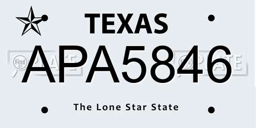 APA5846 Texas License Plate