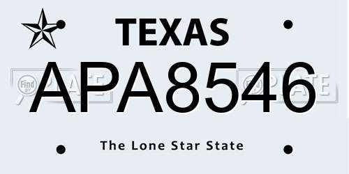 APA8546 Texas License Plate
