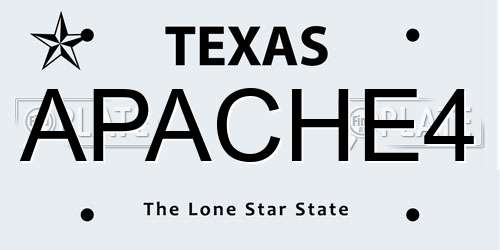 APACHE4 Texas License Plate