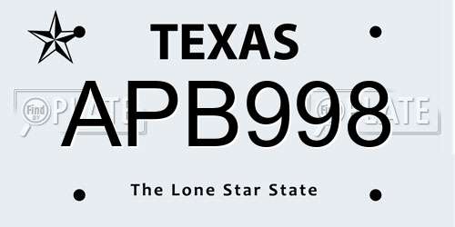 APB998 Texas License Plate