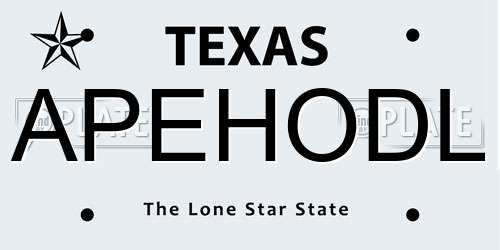 APEHODL Texas License Plate