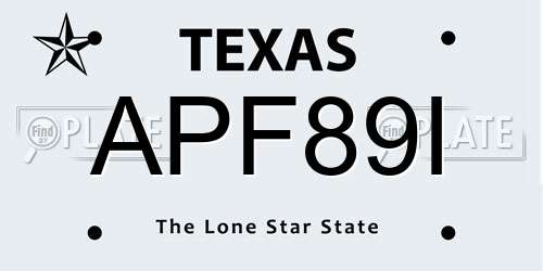 APF89I Texas License Plate