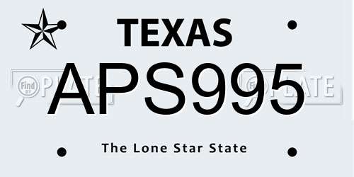 APS995 Texas License Plate