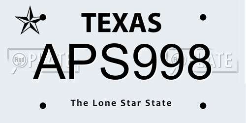 APS998 Texas License Plate