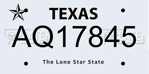 AQ17845 Texas License Plate