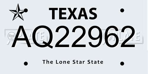 AQ22962 Texas License Plate