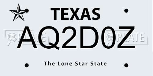 AQ2D0Z Texas License Plate