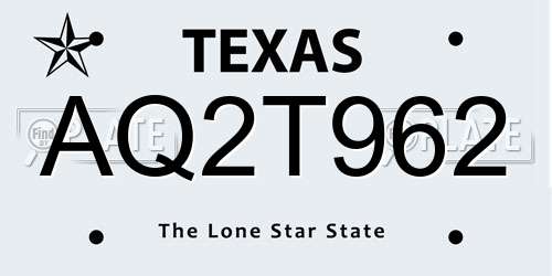 AQ2T962 Texas License Plate