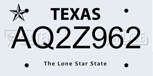 AQ2Z962 Texas License Plate