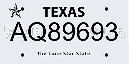 AQ89693 Texas License Plate