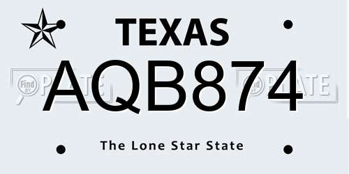 AQB874 Texas License Plate