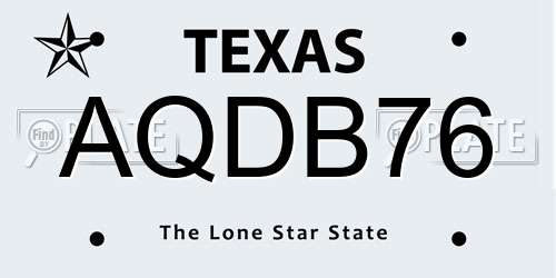AQDB76 Texas License Plate