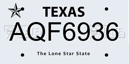 AQF6936 Texas License Plate