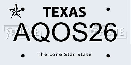 AQOS26 Texas License Plate