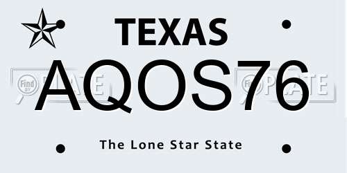 AQOS76 Texas License Plate