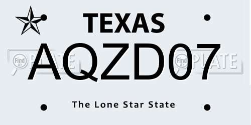 AQZD07 Texas License Plate