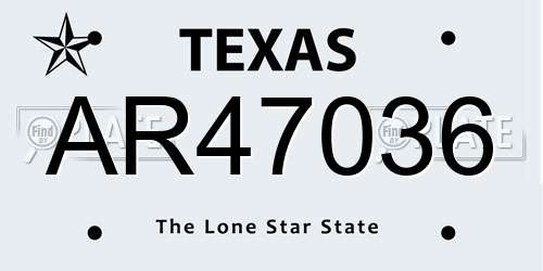 AR47036 Texas License Plate