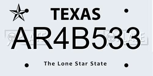 AR4B533 Texas License Plate