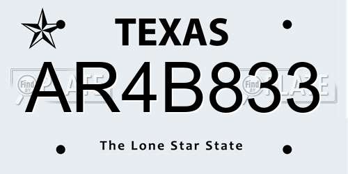 AR4B833 Texas License Plate