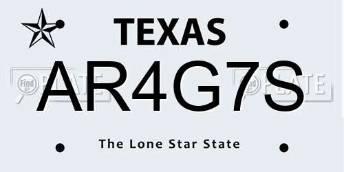 AR4G7S Texas License Plate