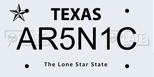 AR5N1C Texas License Plate