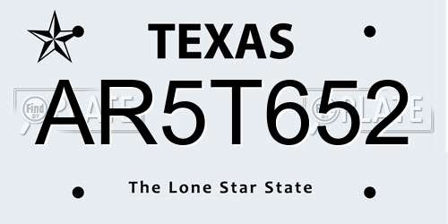 AR5T652 Texas License Plate