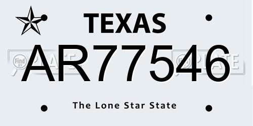 AR77546 Texas License Plate