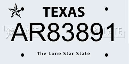 AR83891 Texas License Plate
