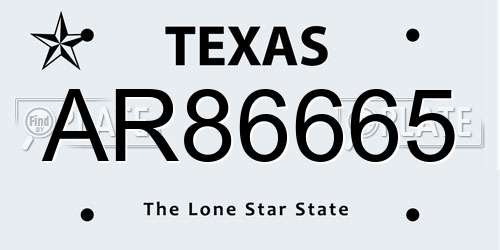 AR86665 Texas License Plate