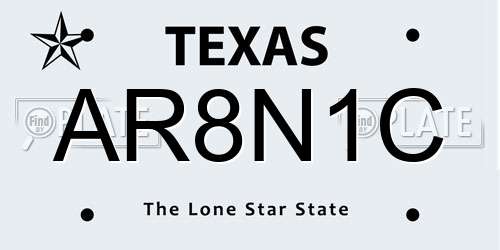 AR8N1C Texas License Plate