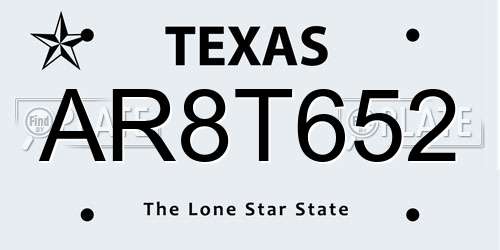 AR8T652 Texas License Plate