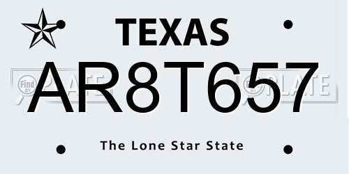 AR8T657 Texas License Plate