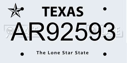 AR92593 Texas License Plate