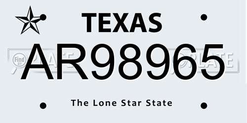 AR98965 Texas License Plate