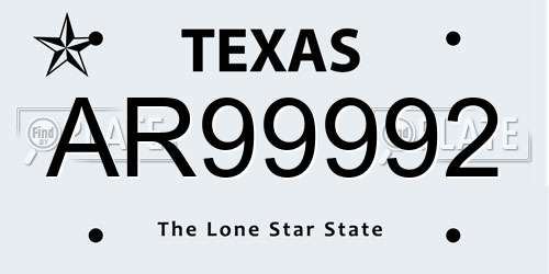 AR99992 Texas License Plate